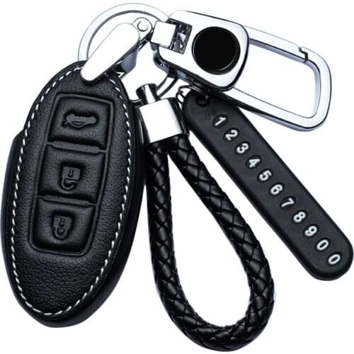 Leather Car Key Case Keychain Cover Remote For Nissan Tidda Livida X-Trail T31 T32 Qashqai March Juke Pathfinder Note GTR