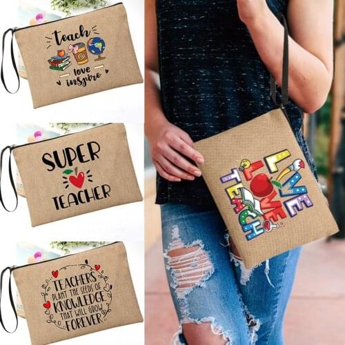 Teacher Appreciation Gift Teacher Simple Linen Wristlet Clutch Bag Handbag Phone Key Case Clutches Gifts for Teaching Assistant