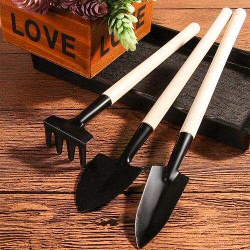 3Pcs/set Mini Spade Shovel Harrow Flower Pot Planting Tools Potted Plants Wooden Handle Plant Soil Shovels Gardening Tools