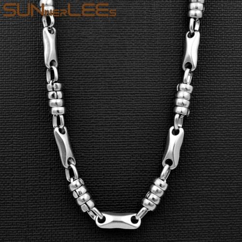 SUNNERLEES Fashion Jewelry Stainless Steel Necklace 7mm Geometric Link Chain Silver Color Gold Plated Men Women Gift SC113 N