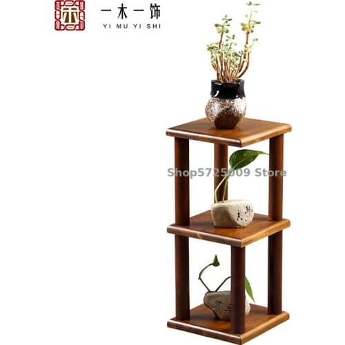 New Chinese style table flower stand, succulent flower table, office all solid wood creative mini rack, small multi-layer flower