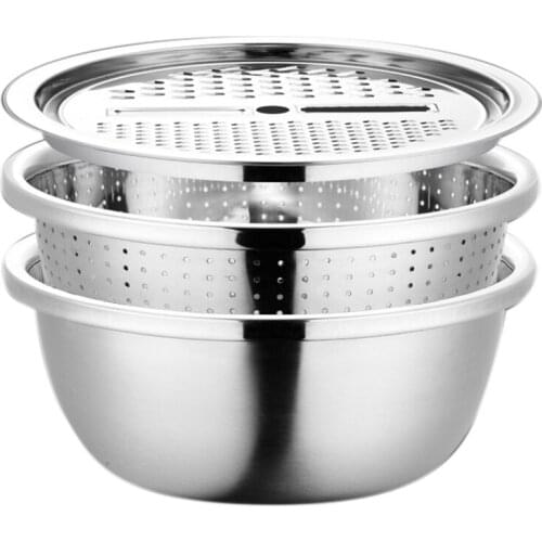 New Stainless Steel Basin with Grater Vegetable Cutter with Drain Basket Vegetable Washing Bowl for Washing Vegetable 26 Cm