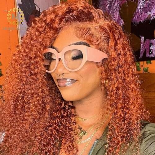 Orange Human Hair Wig Ginger Colored Human Hair Wigs Curly Deep T Part Lace Front Human Hair Wigs Brazilian Preplucked Lace Wig