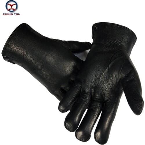 CHINGYUN 2020 new Hot Sale high quality leather real wool mens black gloves Winter Super Warm Soft fashion Wool Gloves
