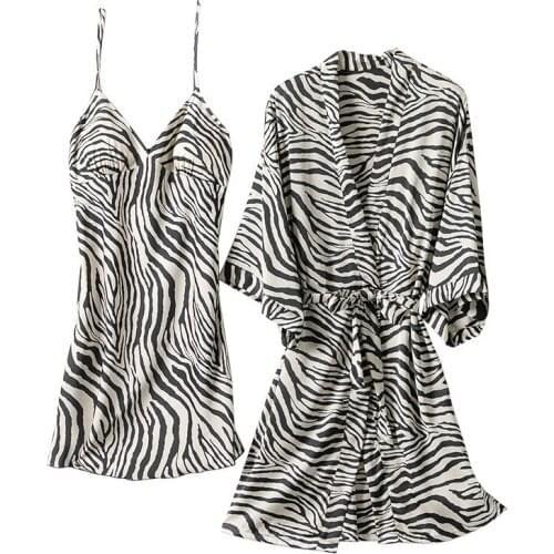 Pajamas Set Sexy Womens Strap Pijamas 2PCS V-Neck Nightdress Robe Gown Lady Sleep Suit Sleepshirt Kimono Negligee Home Clothing