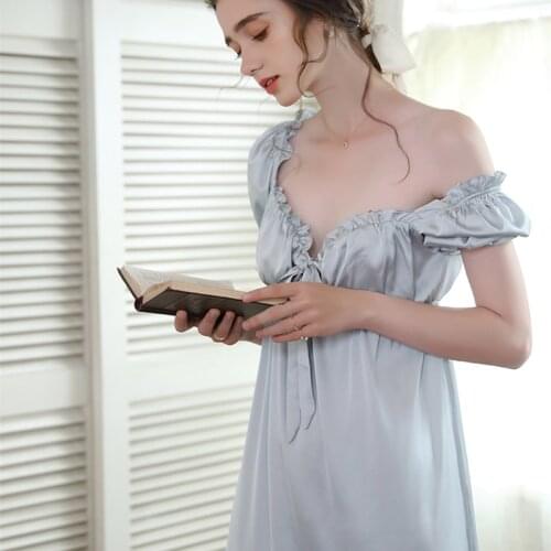 Romantic Nightgown Satin Nightdress Princess Woman Sleepwear Summer Short Sleeve Dress INS Fashion Vintage Nightgowns
