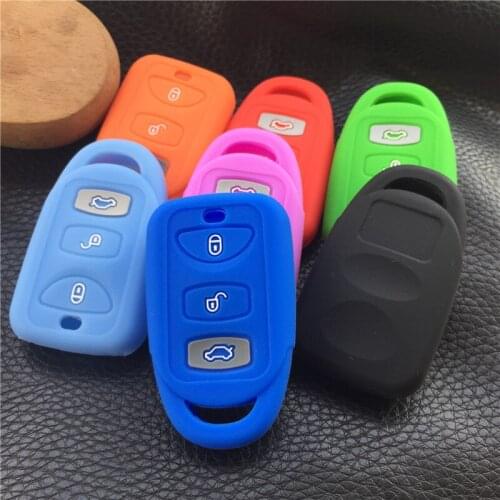 Silicone rubber car Key Case Cover Shell For Hyundai Sonata Santa Fe Elantra tucson for Kia Forte Soul Rio 3 button Key case