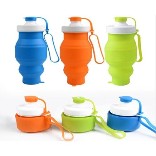 50pcs/lot 530ML Collapsible Silicone Water Bottle Silicone Folding Kettle Outdoor Sport Kettle Camping Travel Running Bottle