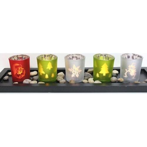 Glass Christmas holiday ornament tree stars snowman pattern glass candle cup furnishing articles