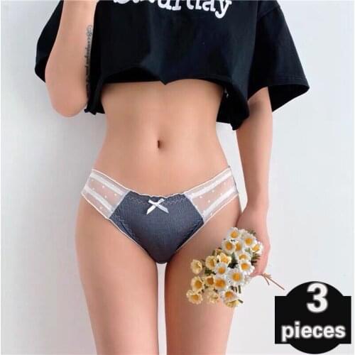 3 pcs Womens underpants Womens lace shorts female underwear cotton crotch sexy lingerie seamless underpants low-waist thong
