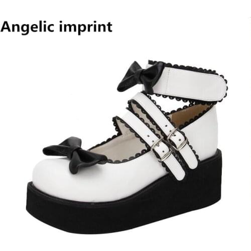 Angelic imprint woman mori girl lolita cosplay punk shoes lady high heels pumps women princess dress party shoes 34-47 bows 6cm