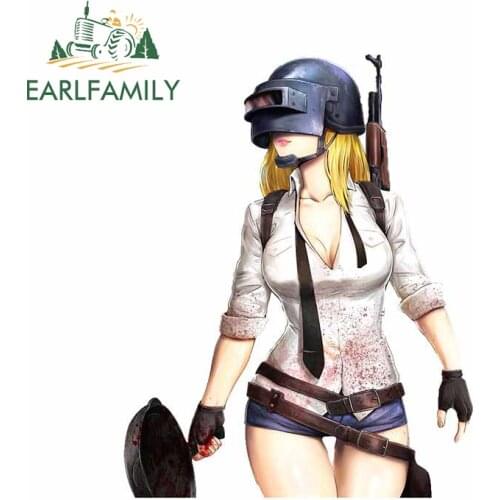 EARLFAMILY 13cm x 10.1cm for The PUBG Girl Car Stickers Trunk Windshield Decal Motorcycle Waterproof Snowboard Vinyl Car Wrap