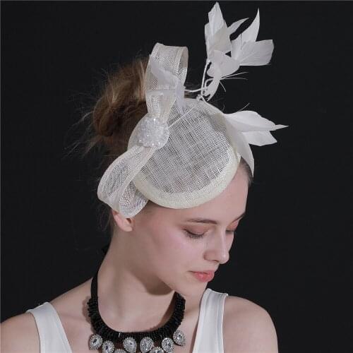 Ivory Sinamay Wedding Headpiece Hair Pin Bride Women Fascinators Hats Hair Pin Ladies Cocktail Occasion Race Hair Accessories