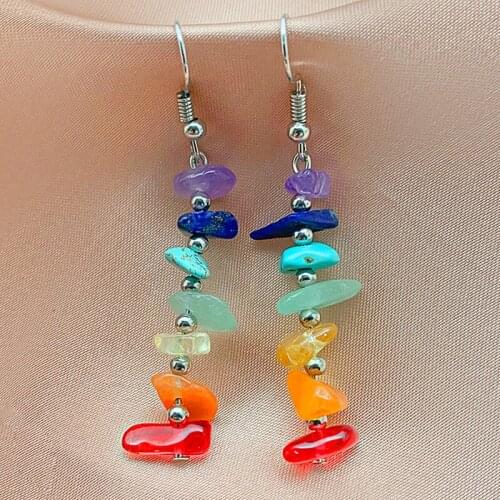 Charm Rainbow Statement Earrings for Women Natural Stone 7 Chakras Drop Earring Stainless Steel Fashion Jewelry Gift