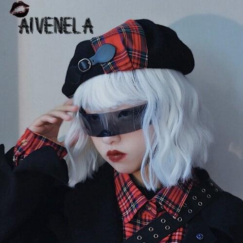 Harajuku Winter Gothic Plaided Berets Rock Punk Girls Female Streetwear Buckle Hat Chic Boina Feminina Береты AFC1162