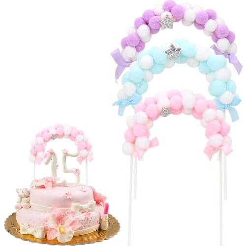 1pcs Cake Flags Pink Blue Soft Pompom Cloud Festival Party Supplies Birthday Cake Topper DIY Cake Top Flags Decoration