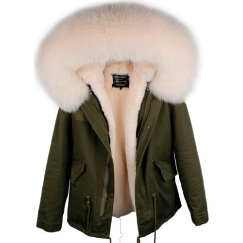 2021 New Winter Long Jacket Parkas Army Green Fox Fur Collar Hooded Parkas Thick Coat Real Big Fur Thick Coat