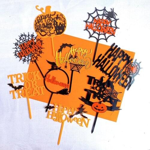 2020 Halloween Acrylic Cake Topper Witch Pumpkin Festival Cupcake Topper for Home Halloween Party Cake Decorations Baby Shower