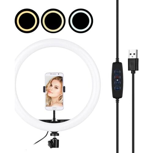 30cm/12” USB Video LED Ring Light with Tripod Stand Lamp 5600-8200K 3 Colors w/ Phone Holder for Tiktok Selfie Lights Ringlight