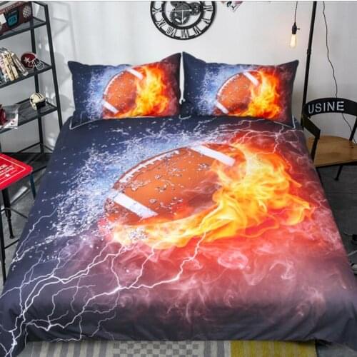 3D American Football Duvet Cover Set Fire Water Rugby Printed Bedclothes Brady American Football Sports Bedding Set 3Pcs