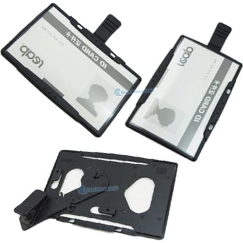 5 pcs / Lot 2 in 1 Black Business ID Cards clip Badge Holder Horizontal Vertical For Office Worker