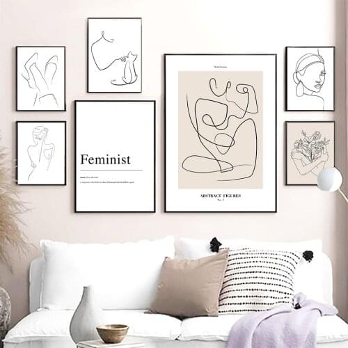 Abstract Line Girl Flower Feminist Quotes Wall Art Canvas Painting Nordic Posters And Prints Wall Pictures For Living Room Decor