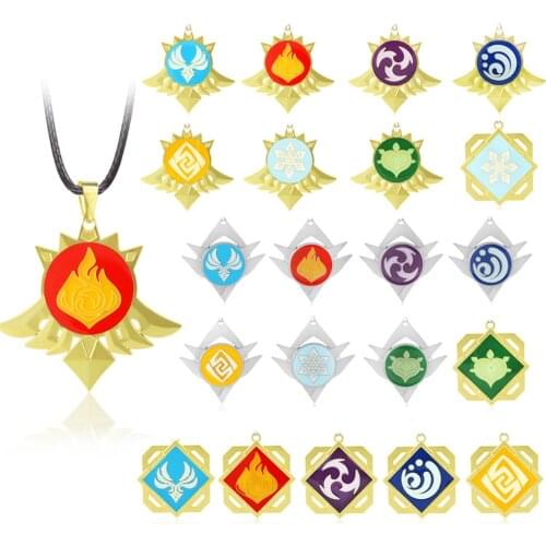 Fashion Anime Genshin Impact Metal Jewelry Keychains Cosplay Key Chain 7 Element Weapons Eye of God Accessories Kids Toys Gifts