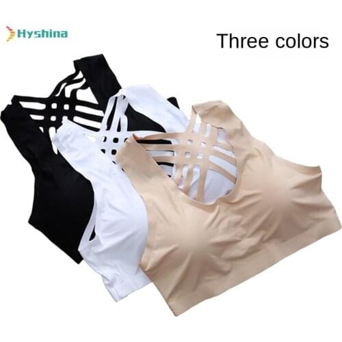 Glued Womens Traceless Vest One Piece Girl Running Sports Traceless Bra Breathable Ice Silk Bra
