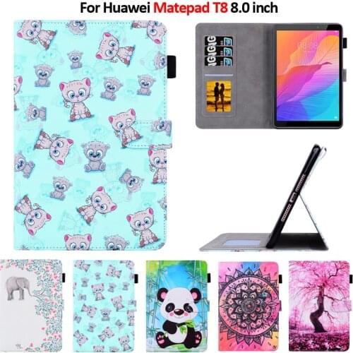 Case For Huawei Matepad T8 Tablet Cover Kawaii Panda Bear Elephant Leather Wallet Funda For Huawei Matepad T 8 inch Cover Kids