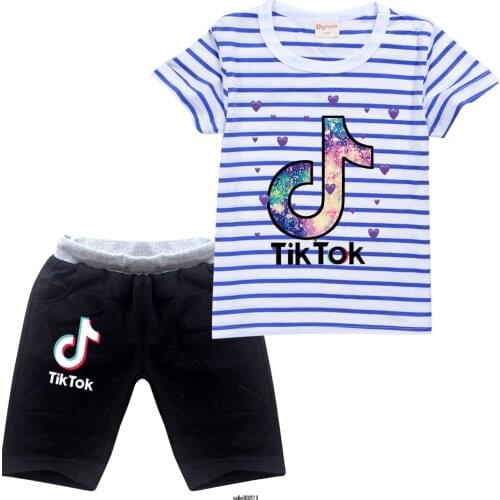 Kids Girls Tik Tok Sets Summer Short Sleeve Boys Clothes Set Cotton Girls Clothes Two-Piece Body Suit Quality Kids Clothes Set