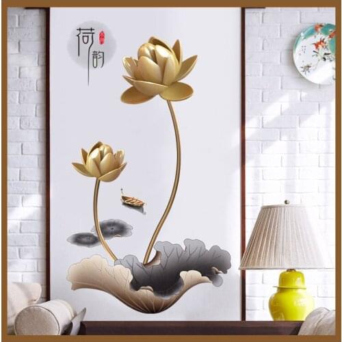 DIY lotus Vintage Poster Living Room Home Decoration Wall Sticker Chinese Style Flower Wall Decals Wallpaper Mural