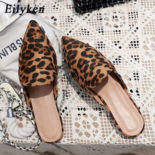 Eilyken 2021 New Womens Shoes Square Heel Summer Slipper Sexy Leopard Print Slippers Ladies Outdoor Leisure Mules Slippers