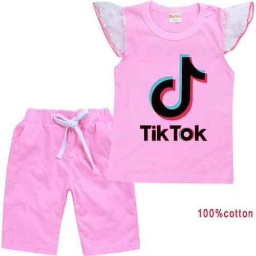 TIK TOK Summer Children Short Sleeve T-Shirts Shorts 2Pcs/sets Girls Clothes Outfits Fashion Kids Toddler Casual Tracksuits set