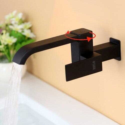 G1/2" Black/chrome Wall-mounted Extended Balcony Square Swivel All-copper Single-cold Faucet For Household Use