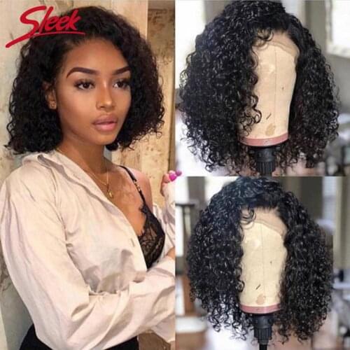 Sleek Brazilian kinky curly Human Hair Wigs Pre plucked Curly Bob Wig Deep Curly Wig Remy Hair jerry Curly Wig 4x4 Closure Wig