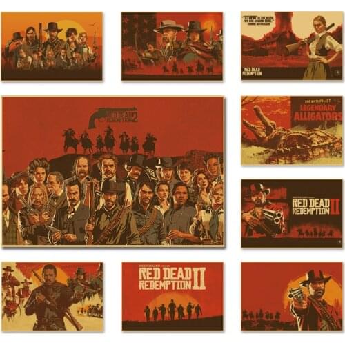 Red Dead Redemption Game Poster 30x45cm Retro Kraft Paper Wall Posters Home Decor Internet Cafe Bar Decoration Art Paintings B