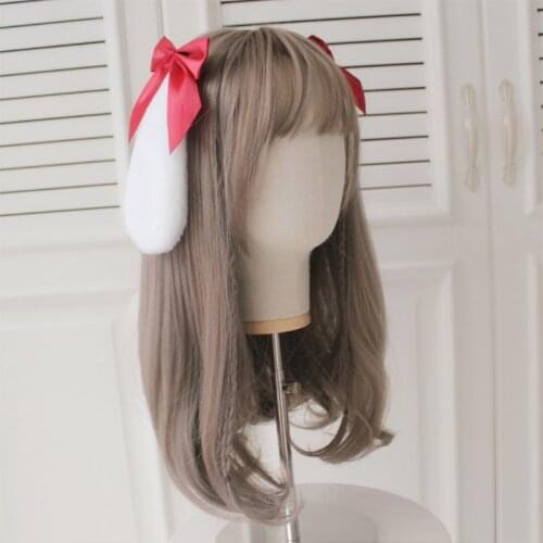 1Pair Kawaii Women Girls Hair Clip Cute Rabbit Bunny Plush Ears Hairpin Candy Color Ribbon Bowknot Cosplay Hair Accessories