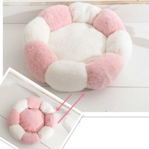Pet Bed Bull Terrier Chihuahua Super Soft Velvet Thicken Cotton Detchable Easy Washing Pink White Flower Round Bed Dog Bed