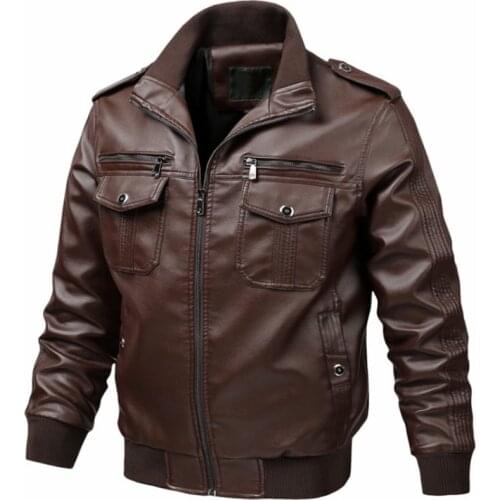 New Spring Motorcycle Leather Jacket Men Stand Collar Multi-Pocket PU Leather Clothing Casual Male Outerwear Big Size 6XL