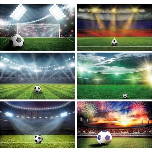Laeacco Birthday Photocall Backgrounds Football Soccer Field Grassland Stadium Child Portrait Customized Photography Backdrops