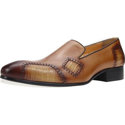 Men Genuine Leather Dress Shoes Sapato Social Office Loafer Kick Handmade Characteristic Thread Spring/Autumn Adult Formal Shoes