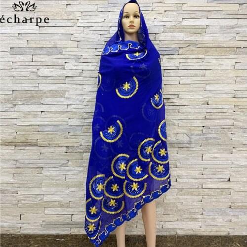 Muslim Fshion Cotton Dubai Pitch Color Scarf Hijab Headtie Turban Scarf Circle Embroidery Big Size Cotton Shawls ES512