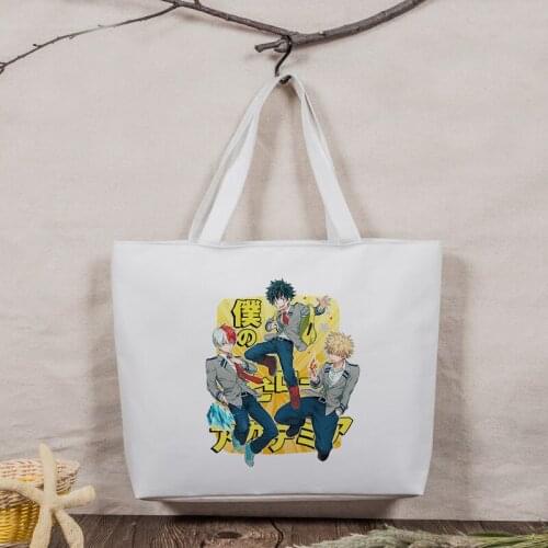My Hero Academia figures bag Anime DIzuku Bakugou Todoroki cosplay toy canvas shopping shoulder bag for gift