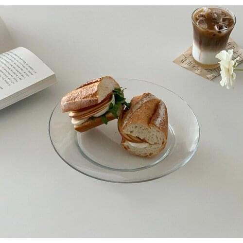 2021 New Transparent Salad Dish Pratos Toughened High Temperature Resistant Glass Non-Breakable Fruit Platos Korean INS Simple