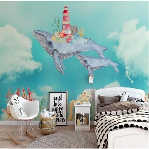 Beibehang papel de parede Fashion Photo Nordic Creative Watercolor Ocean Whale Decoration Children Room Background Wallpaper