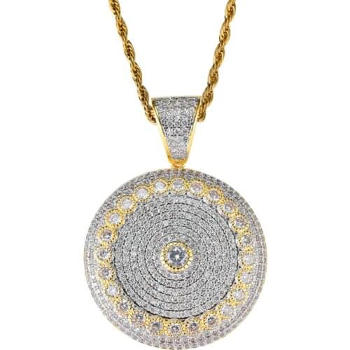 New Fashion Charm Bling Hip Hop Disc Pendant Copper Micro Pave with CZ Stones Necklace Jewelry Gifts for Men and Women