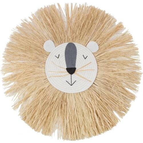 Hanging Decor Cute Hand-Woven Exquisite Lion Tiger Straw Wall Decoration for Baby Room Childrens Clothing Store Props 2021