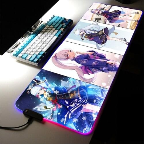 RGB LED Light Gaming Accessories Led Anime MousePad Genshin Impact Ayaka Carpet Large Mechanica Keyboard Game LOL Room Desk Mat