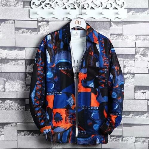 Summer Mens Shirts Fashion Trend Japan Style Streetwear Long Sleeve Shirts Men Casual Harujuku Men Clothing Graffiti Tops Shirt