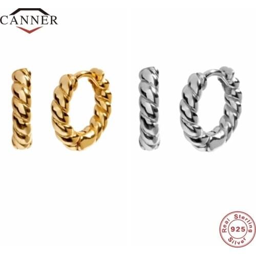 CANNER Simple Style 100% 925 Sterling Silver Circle Hoop Earrings For Women Spiral Round Piercing Earings Jewelry Pendientes